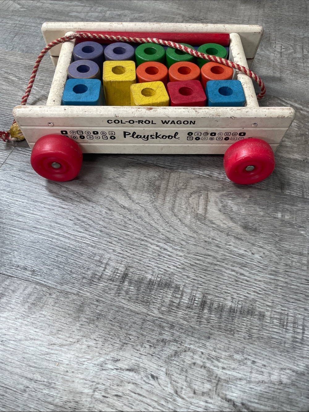 Vintage Col-O-Rol Playskool Wagon Wooden Pull Toy - Multicolor